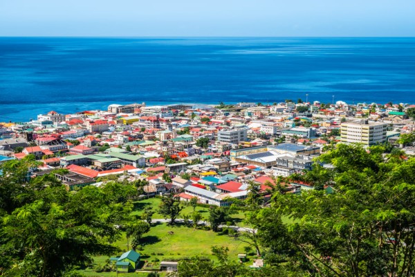 Aerial view of Roseau city Dominica