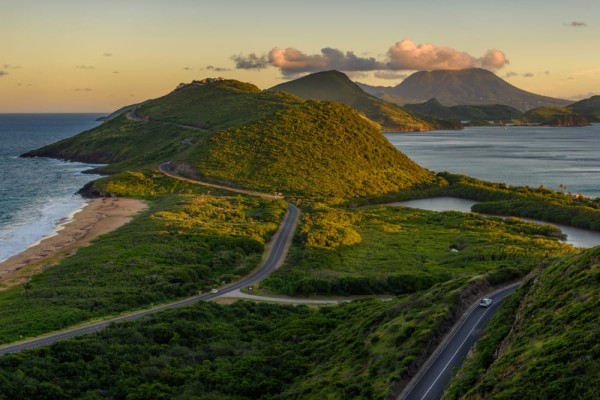 Saint Kitts mountains and beach